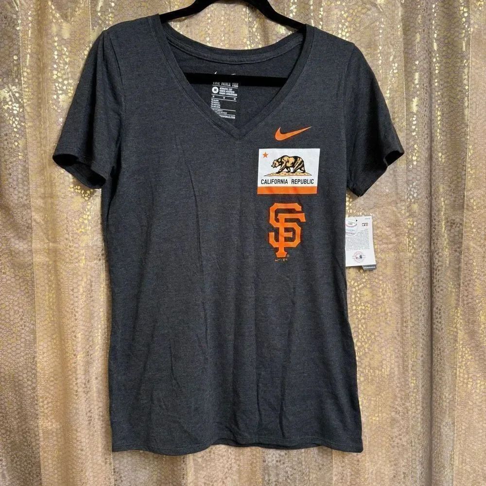 Nike Dri Fit Gray Orange Women's Athletic Giants MLB California SF Top M NWT